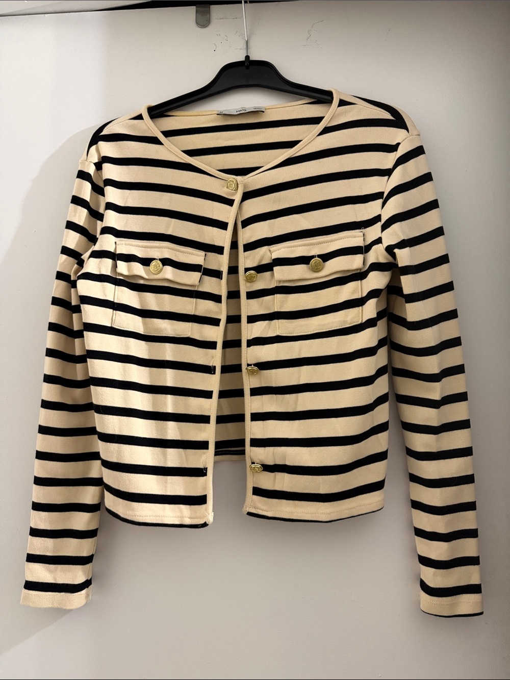 Striped Black and Cream Button-Front Women's Jacket Size S